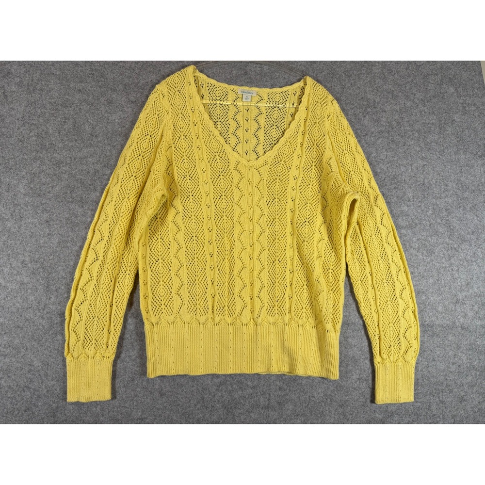 Sundance Sweater Womens XL Yellow Excellent Cotton Linen Pointelle Knit V-Neck
